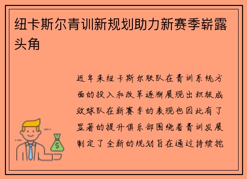 纽卡斯尔青训新规划助力新赛季崭露头角